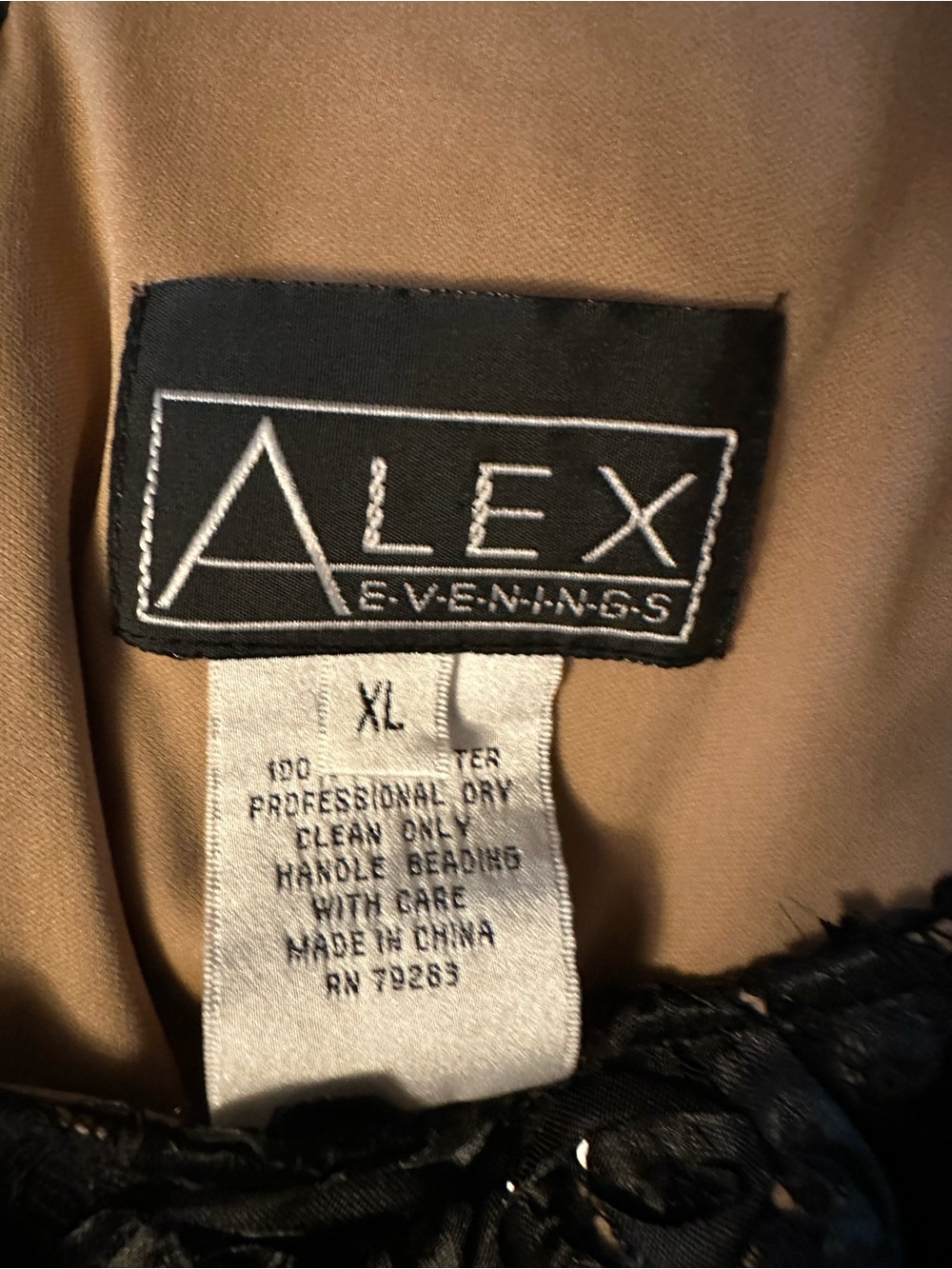 NWT Alex Evenings Floral Lace Tie Front Blouse Black Beige XL - Picture 4 of 9